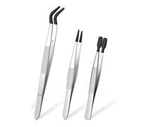 Lobamop Set di 3 Pinzette Con Punte in Gomma, Rivestite in PVC, Con Punta Dritta e Piatta Nera