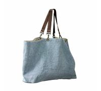 Loberon Bente Borsa - In iuta, cotone e pelle - Discreta ed elegante, blu/marrone