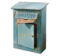 Loberon Boîte Postale Cassetta della Posta - con Fessura e sportello per estrarre la Posta - Ferro con Finitura Anticata, Blu Antico