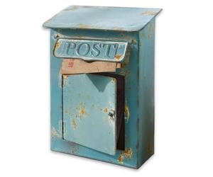 Loberon Boîte Postale Cassetta della Posta - con Fessura e sportello per estrarre la Posta - Ferro con Finitura Anticata, Blu Antico