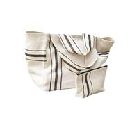 Loberon Bravenda Set borsa e pochette - Misto cotone e iuta con righe affascinanti - Borsa grande con fondo rigido, beige/nero