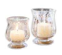 Loberon Coppia di portacandeline Moon | Portacandeline Decorative in Vetro Trasparente | Vetro soffiato | Incisioni Decorative | 2 portacandeline di Dimensioni Diverse, Trasparente