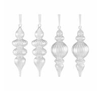 Loberon Diorise Set di 4 Decorazioni Natalizie - Vetro soffiato a Bocca - Bel Design Classico, Trasparente