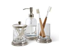 Loberon Drinapoly Set per Bagno - Raffinata Decorazione - Ottone e Vetro, Trasparente/Argento Antico