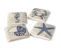 LOBERON Faune Marine Set di 4 sottobicchieri - Lato inferiore in sughero paracolpi - Atmosfera da spiaggia, blu/beige