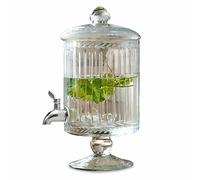 LOBERON Makiya - Dispenser per bevande in vetro con rubinetto, taglio in vetro soffiato a bocca, 3 litri, trasparente