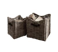 Loberon Morrilton Coppia di cesti - Vero Rattan - Intrecciati a Mano, Marrone