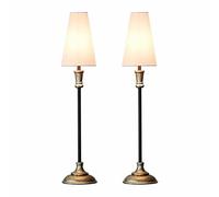 LOBERON Obsonville Coppia di lampade da tavolo - Forma slanciata e lunga - Elementi in legno con finitura color argento antico, argento/nero/crema