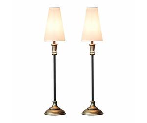 LOBERON Obsonville Coppia di lampade da tavolo - Forma slanciata e lunga - Elementi in legno con finitura color argento antico, argento/nero/crema