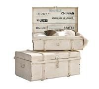 Loberon Riga Coppia di bauli - Design dei bauli antichi - Ferro con Finitura Anticata, Bianco Antico