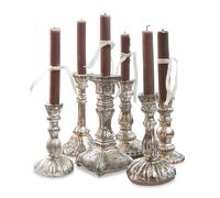 Loberon Set di portacandele Adolpha | Supporti Decorativi per Candele a Stelo | Decorazione per Il Natale | in Vetro | Color Argento Anticato | Dimensioni Diverse | 6 Pezzi, Argento Antico