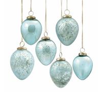 Loberon Set di Uova di Pasqua Cataleya Blu | Uova Decorative per la Pasqua e la Primavera | Motivi e strutture Differenti | con coroncina e Anello | in Vetro e Ferro | 6 Pezzi, Blu