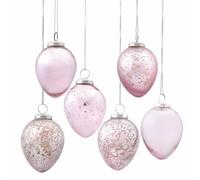 Loberon Set di Uova di Pasqua Cataleya Rosa | Uova Decorative per la Pasqua e la Primavera | Motivi e strutture Diversi | con coroncina e Anello | in Vetro e Ferro | 6 Pezzi, Rosa