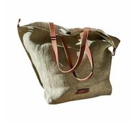 Loberon Soleil Borsa - Mix di materiali in iuta, cotone e pelle - Con piccola tasca interna, verde/marrone