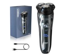 LOBINH Rasoio elettrico da uomo, 100% lavabile, ricaricabile, impermeabile, rasoio elettrico Wet & Dry con trimmer pop-up, ricarica rapida 1 ora, testina galleggiante 4D, indicatore di alimentazione