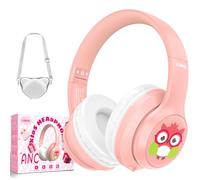 LOBKIN Cuffie Bambini, Auricolari Bluetooth Bambini con Borsa, senza Fili e Cablata con ANC Cancellazione attiva del rumore, Cuffie Bambina Pieghevole Regolabile per Scuola, Viaggio