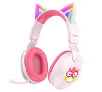LOBKIN Cuffie Bambini con Microfono, Auricolari Bluetooth 5.4 Wireless per Bambino,Over-ear Cuffie Bluetooth LED Gatto per Bambina,Limite di Volume 85/94 dBA,Pieghevole per iPad/PC/Smartphone/Scuola