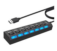 LOBKIN hub usb 7 porte sdoppiatore usb con singoli interruttori on/off e luci a LED per PC, unità flash USB, mouse e altro