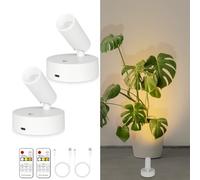 lobolighting Faretto LED ricaricabile con telecomando, confezione da 2 pezzi, luci wireless per interni, con timer, dimmerabile, lampada da parete per piante