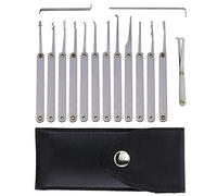 Loboo Idea 15 pezzi Set di grimaldelli professionali, 12 pezzi di grimaldelli, 2 pezzi di chiave di serraggio, una pinzetta e una custodia a portafoglio in pelle