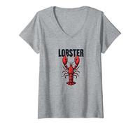 Lobster Mobster: Divertente Gangster di Frutti di Mare crostacei Arte Maglietta con Collo a V, Donna, Grigio Melange, L