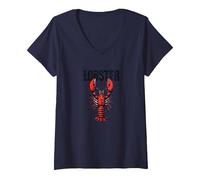 Lobster Mobster: Divertente Gangster di Frutti di Mare crostacei Arte Maglietta con Collo a V, Donna, Navy, L