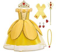LOBTY Bambina Vestito da Principessa Belle Costume da La Bella e la Bestia con Accessori Compleanno Partito Abiti Natale Halloween Carnevale Cosplay Vestito da Festa Fantasia