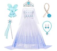 LOBTY Bambina Vestito da Principessa Elsa con Accessor Costume da Regina delle Nevi Abito da Halloween Carnevale Cosplay Compleanno Natale Festa Vestito Fantasia