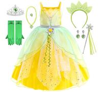 LOBTY Vestito da Principessa Tiana Bambina Costume da Trilli Tinkerbell con Accessori Ragazze Abito da Fata Verde Halloween Carnevale Cosplay Compleanno Natale Festa Vestito Fantasia