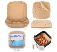 LOBVABA 200 Pezzi Carta Forno per friggitrice ad aria, BPA Free, 20-24cm, Antiaderente, Biodegradabile, 200 unità, Fogli, 20x20 cm