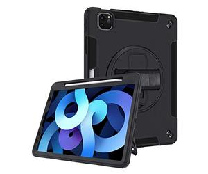 Lobwerk Custodia 4 in 1 per Apple iPad Air 4 4th Generation A2072/A2316/A2324/A2325 10.9 pollici + supporto + maniglia nera