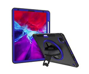 Lobwerk Custodia 4 in 1 per Apple iPad Pro 12.9 2018 2020 A2229 A2069 A2232 A2233 12.9 pollici, antiurto + supporto + fissaggio a mano blu scuro