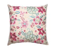 L'Oca Nera - Cuscino Color Panna Ricamato con Motivi Floreali Rosa Azzurri e celesti in Cotone Dimensioni 50x50 cm