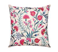 L'Oca Nera - Cuscino Color Panna Ricamato con Motivi Floreali Rosa e Azzurri in Cotone Dimensioni 50x50 cm