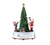 L'Oca Nera - Festa Viennese! Carillon Rotante per Decorazioni Natalizie a Forma di Albero di Natale, in Resina, Rifinito a Mano con luci a LED, Musica incorporata, Dim. ø23,5x37h cm