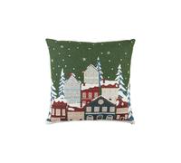 L'oca Nera SUI TETTI, LA NEVE! cuscino quadrato verde villaggio, 45x45 cm SUI TETTI, LA NEVE! cuscino quadrato verde villaggio, 45x45 cm