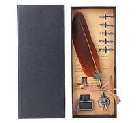 Locadence Penna Piuma Vintage, Penna Piuma in Metallo con Punta Liscia in Acciaio Inossidabile Impugnatura Comoda Penna Piuma con Motivi Squisiti per Esercitazioni di Calligrafia (Arancione)