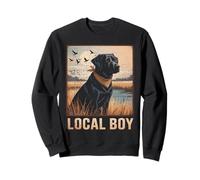 Local Boy Black Lab Hunting Dog Marsh Scene Sunset Vintage Felpa