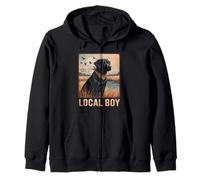 Local Boy Black Lab Hunting Dog Marsh Scene Sunset Vintage Felpa con Cappuccio