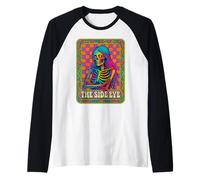 L'occhio Laterale retrò Scheletro Vibrante a Scacchi Atteggiamento Arte Maglia con Maniche Raglan