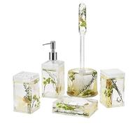 Locco Decor 5 Pezzi Acrilico Liquido 3D Galleggiante Movimento Bagno Vanity Set Accessori Verde Piante