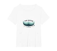 L'oceano Chiama costiero Amante della Spiaggia Maglietta, Donna Plus-Size, Bianco, 6X