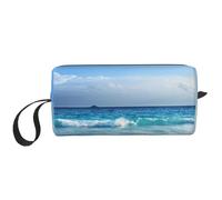 L'oceano ondeggia la spiaggia dell'isola delle Seychelles nel tramonto, Borsa per il trucco Borsa per cosmetici Borsa da toilette da viaggio portatile Borsa per trucco Organizer