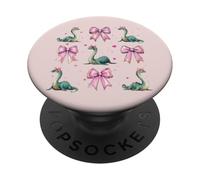 Loch Ness, mostro Nessie, plesiosauro, ragazza, coquette, fiocco rosa PopSockets PopGrip Adesivo