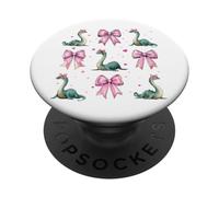 Loch Ness, mostro Nessie, plesiosauro, ragazza, coquette, fiocco rosa PopSockets PopGrip Adesivo