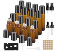 Lociban 16 Pcs Roll On Vuoto per Oli Essenziali, Marrone Bottiglie Vuote in Vetro 5ml/10ml con Sfera in Acciaio Inossidabile, Bottiglie Spray Vuoto per Aromaterapia Profumi Viaggio Massaggi