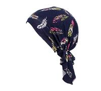 Locisne Stampato Pre copricapo stampato da donna con turbante Copricapo Chemo Beanie Sciarpa Copricapo per cancro, chemio, perdita di capelli (Piuma marina)