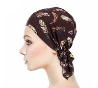 Locisne Stampato Pre copricapo stampato da donna con turbante Copricapo Chemo Beanie Sciarpa Copricapo per cancro, chemio, perdita di capelli (Piuma caffè)