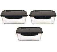 LOCK & LOCK Boroseal Set di 3 Contenitori per Alimenti - Box in Vetro Borosilicato con Coperchio - Quadrato - Resistenti al Forno, Microonde e Congelatore - 1 Litro
