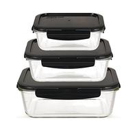 LOCK & LOCK Frischhaltedosen contenitori salvafreschezza, Vetro borosilicato, Nero, 3er Set Eckig Groß